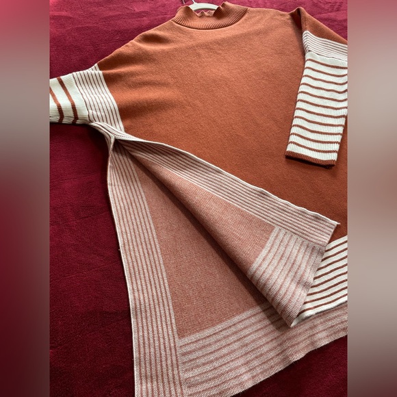 Chicwish Mock Neck Poncho Sweater Pullover Burnt Orange Striped Size S / M - Picture 8 of 13